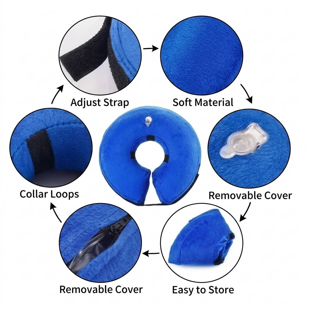 Dog Recovery Donut Collar with Adjustable Strap and Washable Cover