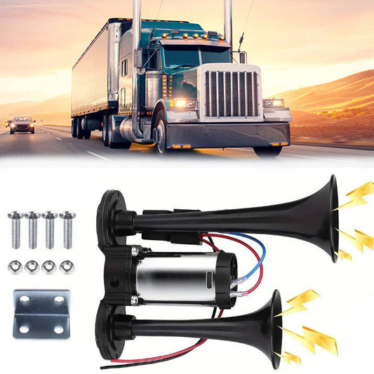 12V Dual Air Horn Kit 600DB, Loud Compressor Horn for Trucks Boats