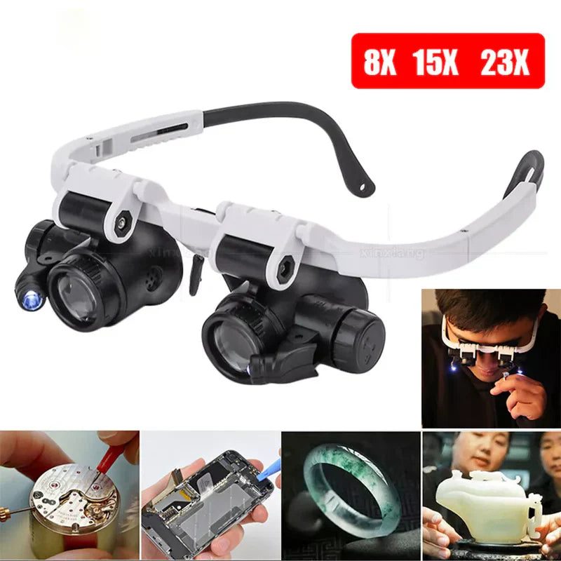 Magnifying Glasses with Dual LED Lights and Interchangeable Lenses, 8x 15x 23x