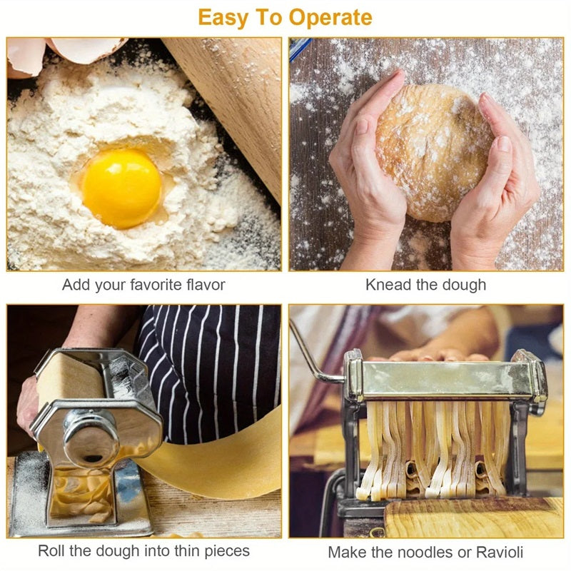 Manual Pasta Maker with 7 Thickness Settings and Dual Cutting Attachments