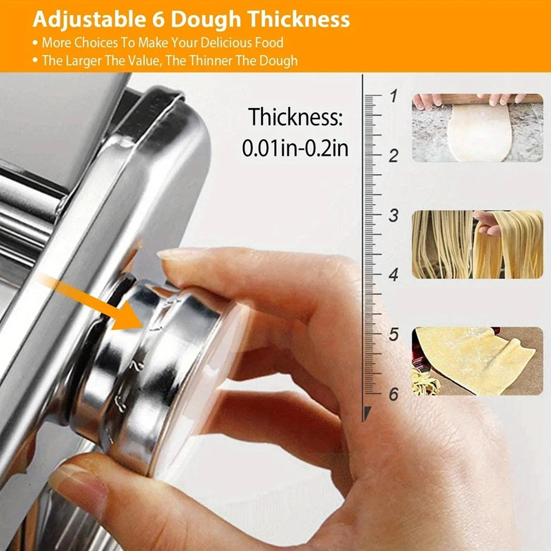 Manual Pasta Maker with 7 Thickness Settings and Dual Cutting Attachments