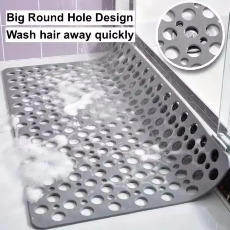 Textured Shower Mat with Drainage Holes and Suction Cup Base