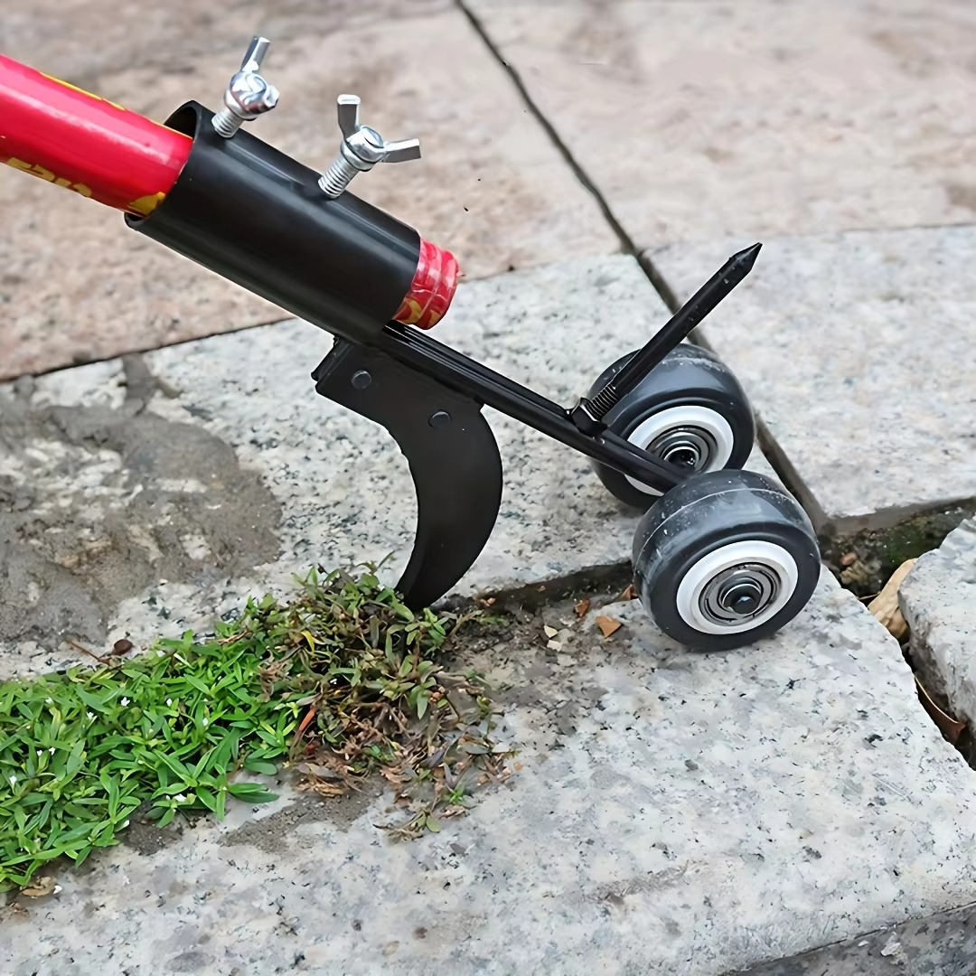 Upright Weed Roller Tool with Metal Roller Head for Pavement Joints and Crevices