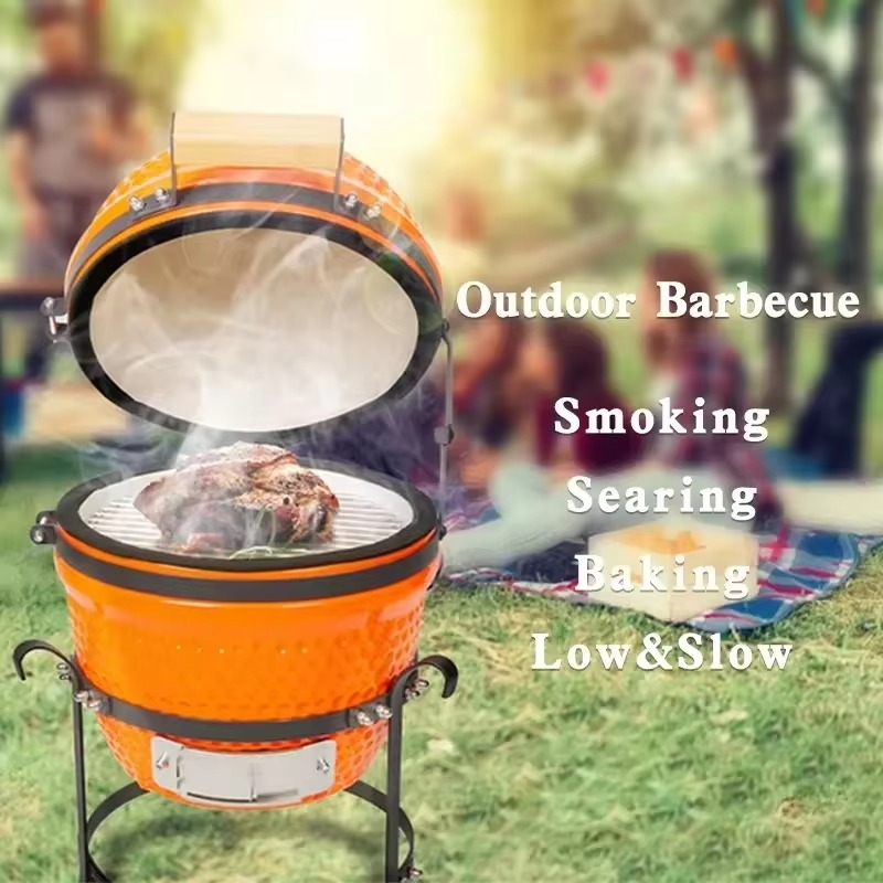 Ceramic Charcoal Grill with 13-Inch Cooking Surface for Outdoor Use