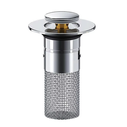 Sink Drain Stopper with Detachable Filter Basket and Press-Activated Seal