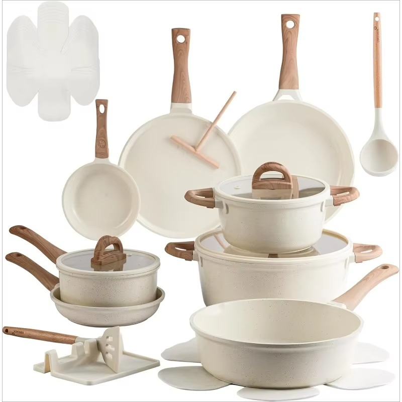 Ceramic Nonstick Cookware Set with Tempered Glass Lids and Heat-Resistant Handles, 22-Piece