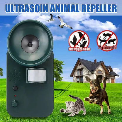 Motion-Activated Ultrasonic Animal Repeller with LED Flash and Adjustable Frequency, 5000 Sq Ft