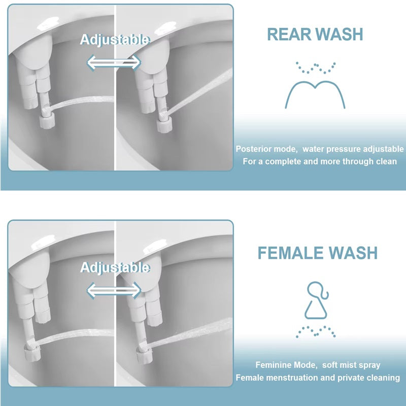 Dual Spray Bidet Attachment with Retractable Nozzles and Ultra-Slim Design