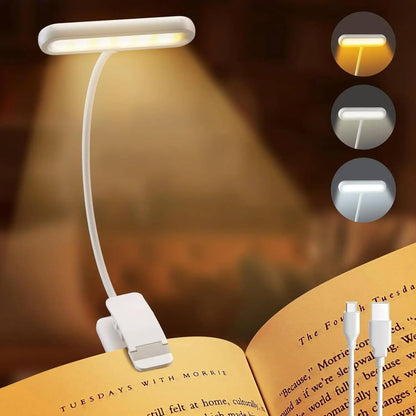 Clip On Book Light with 19 LED Beads and 3 Color Temperatures, 360 Degree Neck
