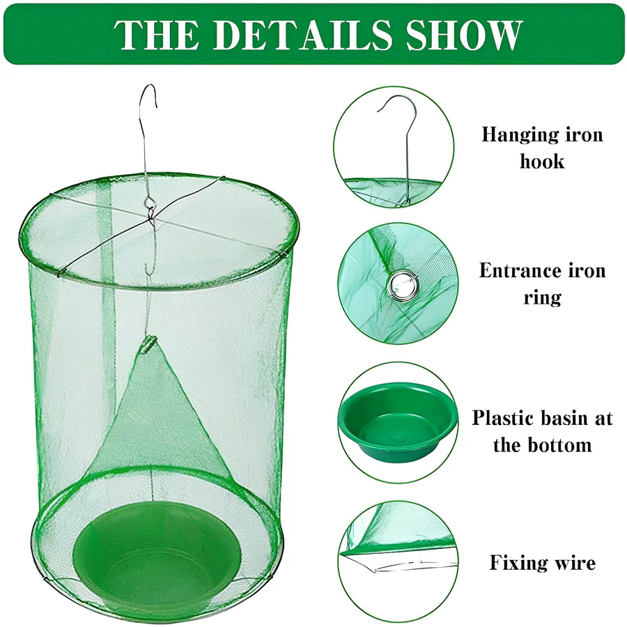 Natural Fly Trap with Expandable Capacity and All-Natural Bait, Reusable Design