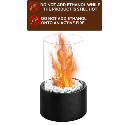 Tabletop Ethanol Fireplace with Glass Enclosure and Metal Base, 11.8in Height