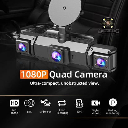Four Camera Dash Cam with Infrared Night Vision and Wireless App Control
