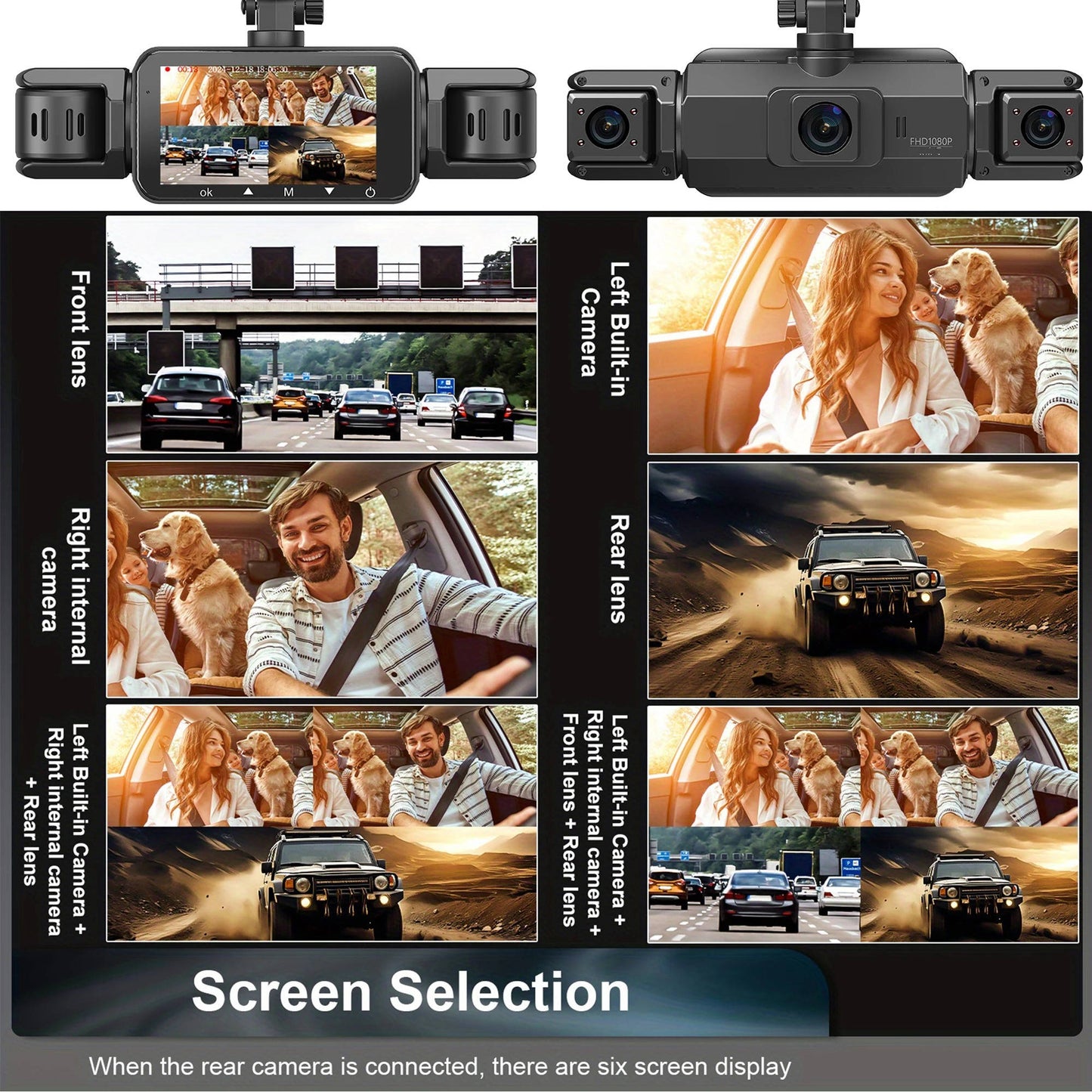 Four Camera Dash Cam with Infrared Night Vision and Wireless App Control