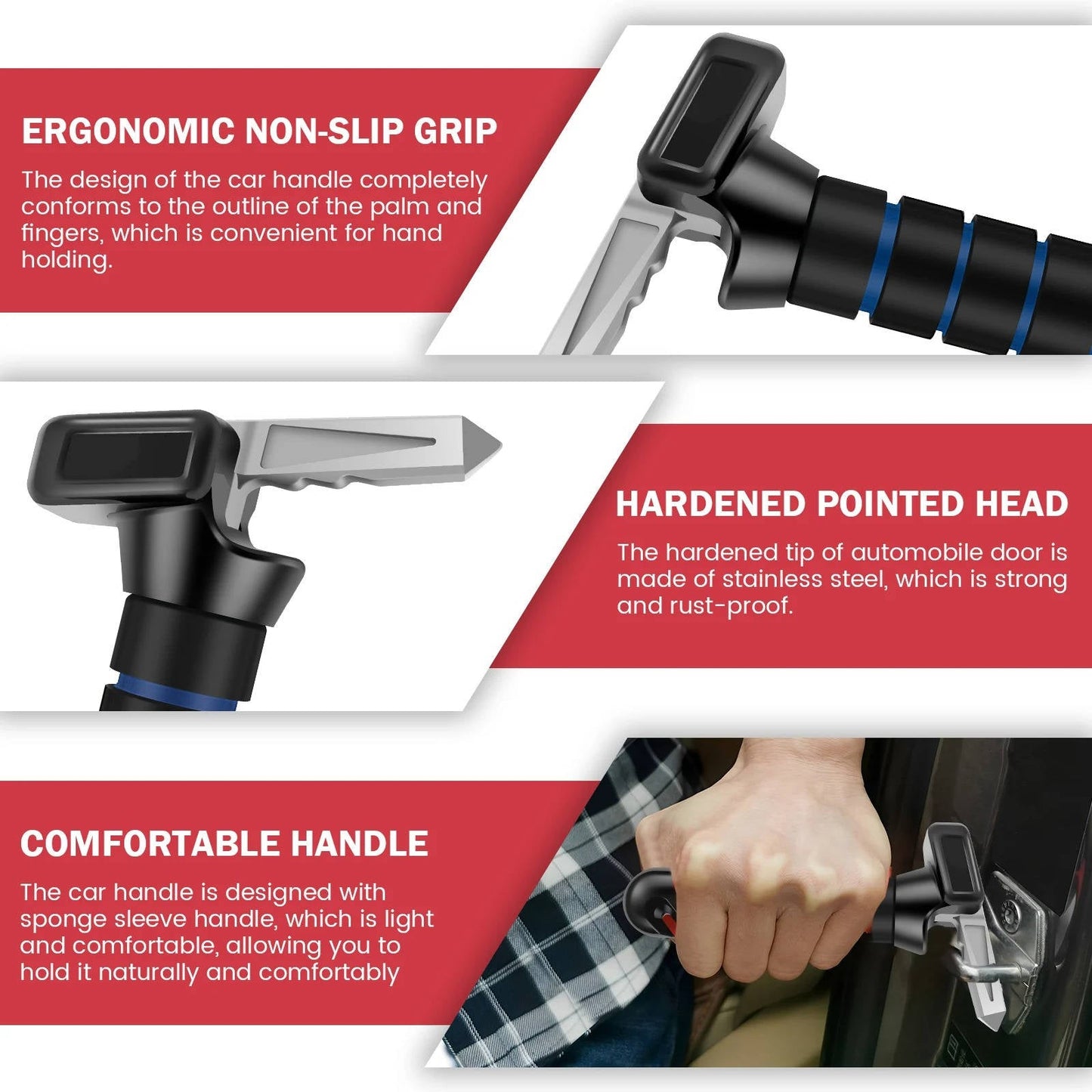 Vehicle Door Assist Handle with Foam Grip and Emergency Tools, 2 Pack