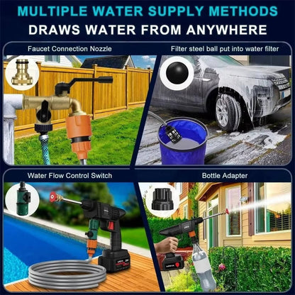 Portable Cordless Pressure Washer 380 PSI for Cars and Outdoor Use