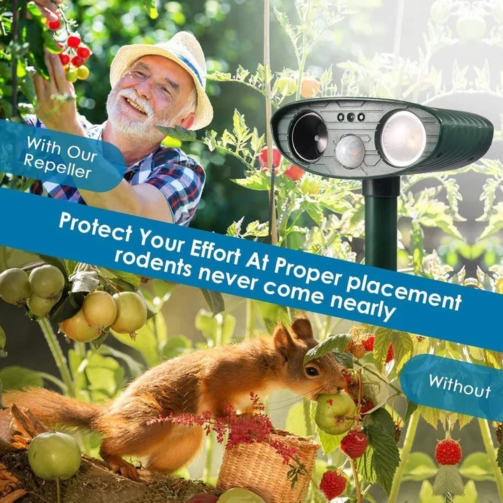 Ultrasonic Motion-Activated Wildlife Deterrent with Solar Power and LED Flash, Pack of 4
