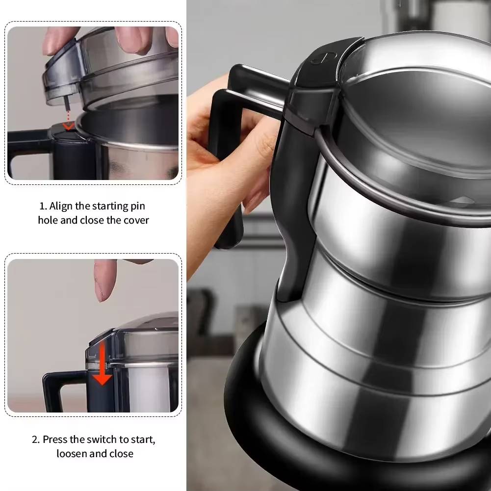 Stainless Steel Blade Grinder with Six-Blade Spiral Design and One-Touch Control