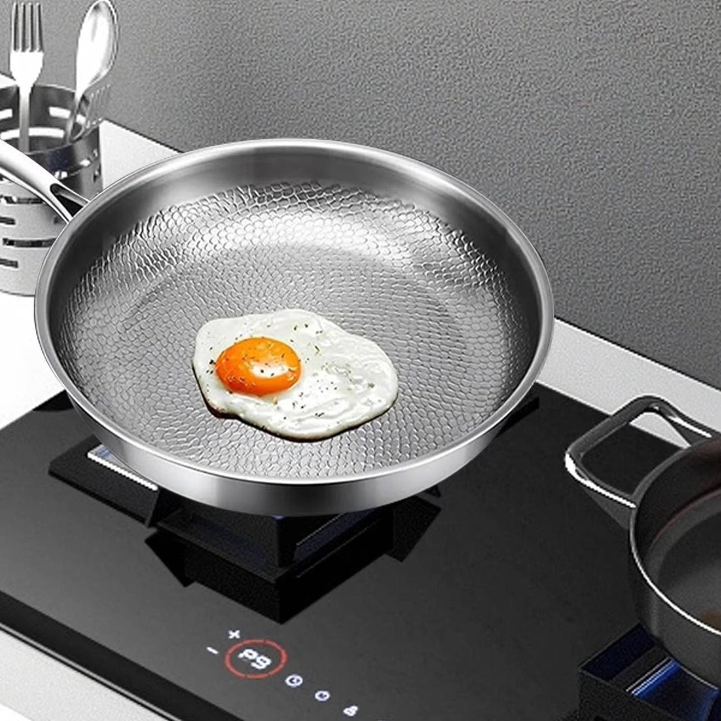 Titanium Steel Cooking Pan with Fish Scale Texture and Thick Bottom, Multi-Stove Compatible