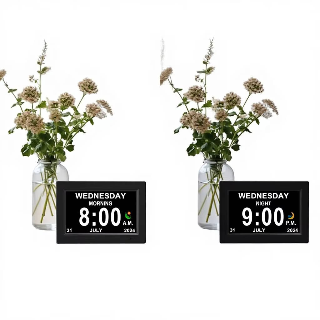 8 Inch Digital Clock for Seniors with Date Day Alarms and Reminders