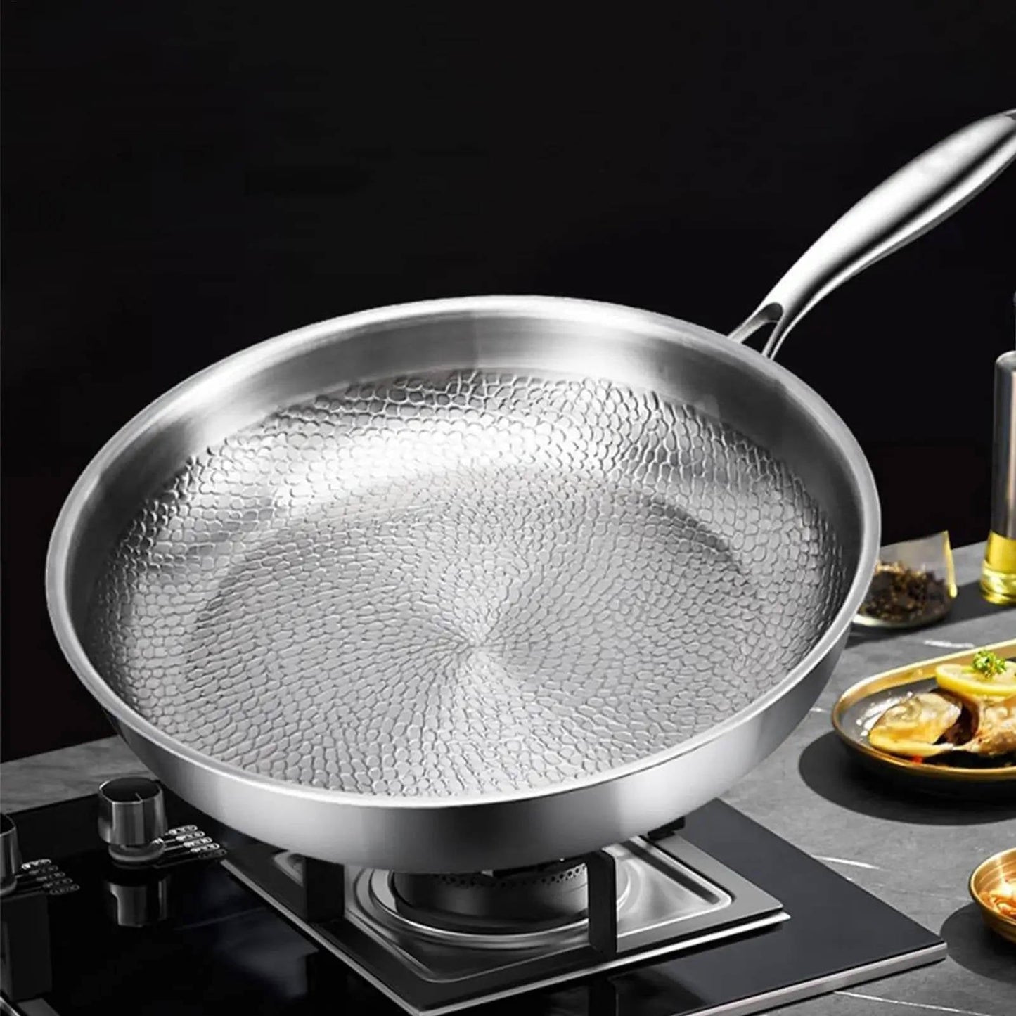 Titanium Steel Cooking Pan with Fish Scale Texture and Thick Bottom, Multi-Stove Compatible