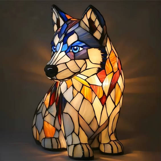 Vintage Geometric Stained Glass Table Lamp