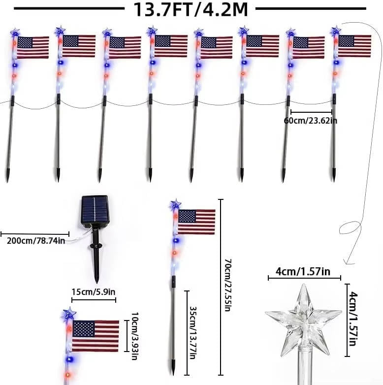 American Flag Pathway Lights 8 Pack, Patriotic Outdoor Decorations with 8 Lighting Modes