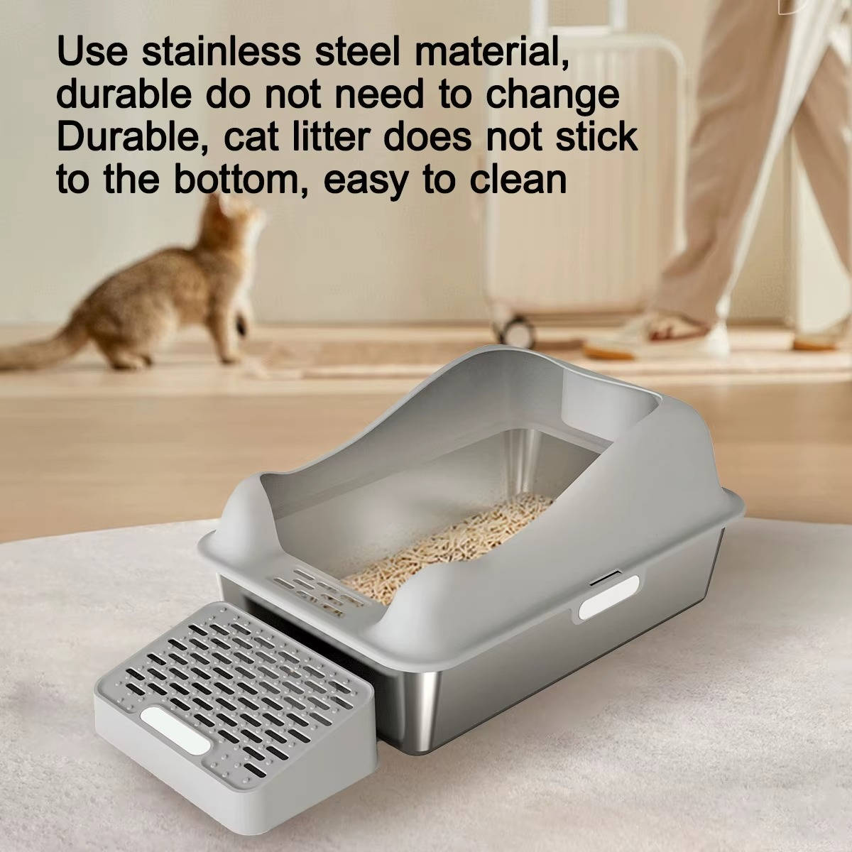 Stainless Steel Cat Litter Box 100L with Enclosed Design and Lid