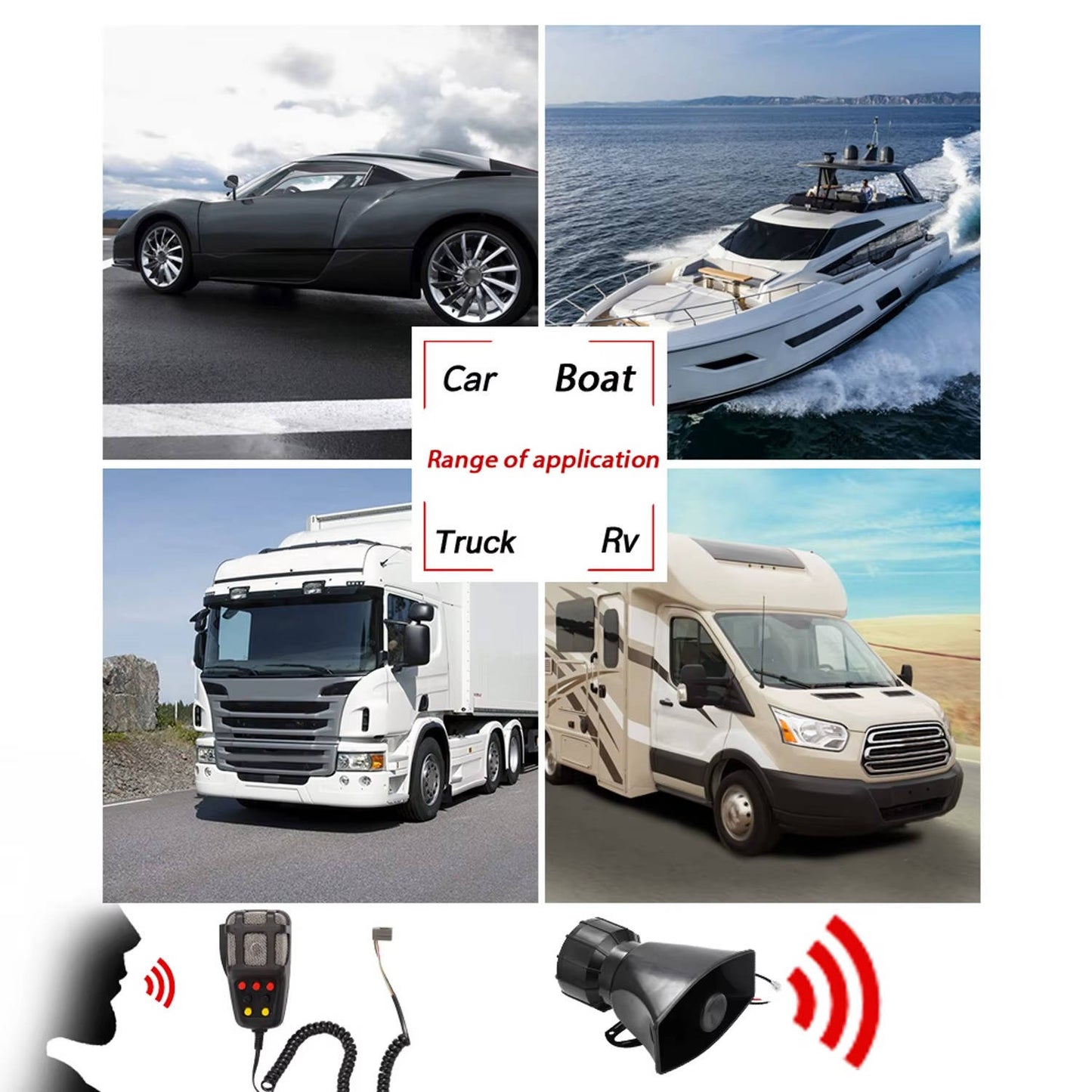 12V 80W Car Warning Horn PA Speaker System with 7 Tone Control Unit