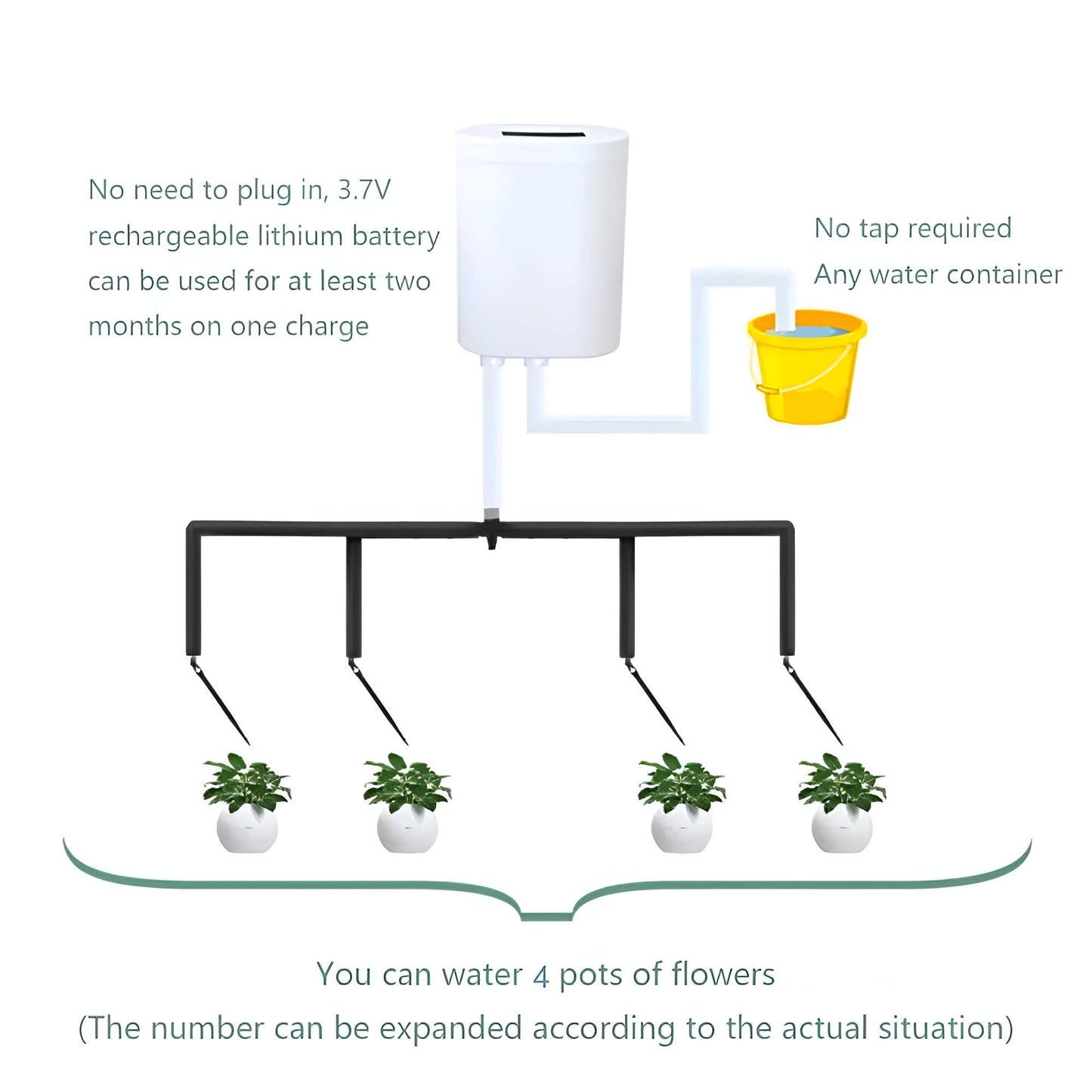 Plant Watering System with LCD Timer and Rechargeable Battery for 2-8 Pots