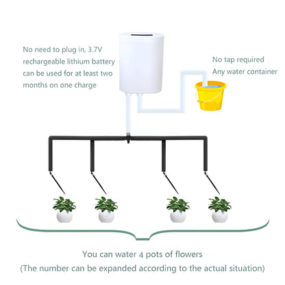 Plant Watering System with LCD Timer and Rechargeable Battery for 2-8 Pots