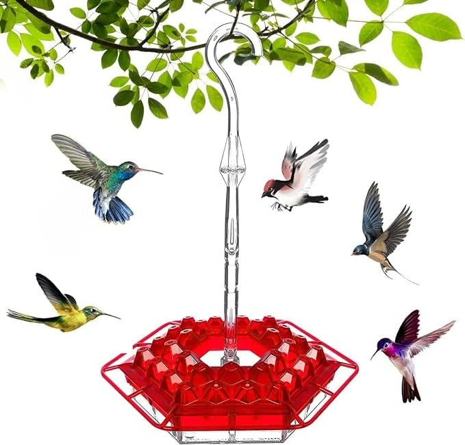Hummingbird Feeder with Integrated Ant Moat and 30 Flower Ports