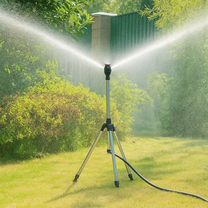 Rotating Tripod Sprinkler with 360° Coverage and Adjustable Height