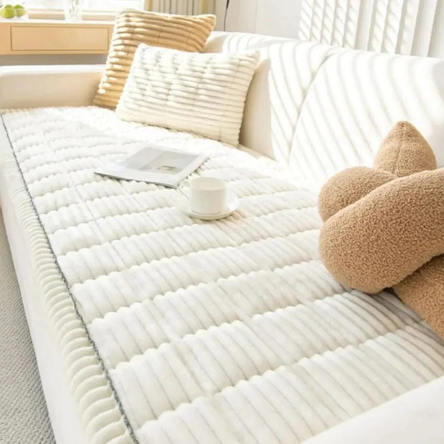 Sofa Slipcover with Textured Backing and Machine Washable Polyester, Striped Design
