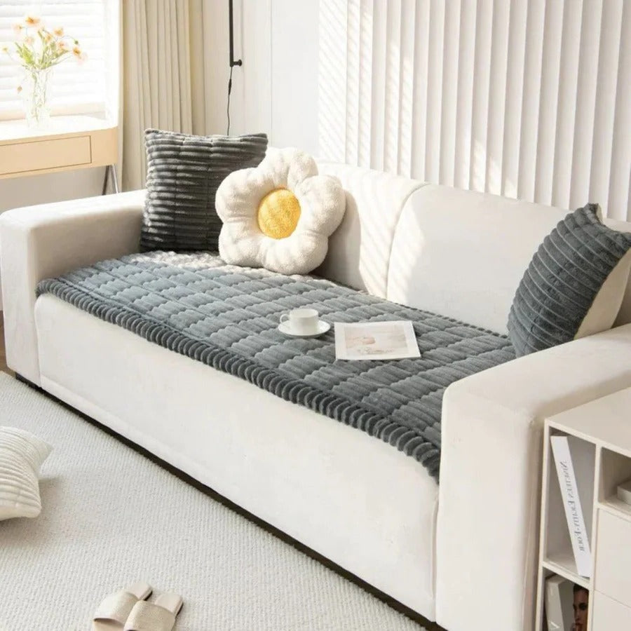 Sofa Slipcover with Textured Backing and Machine Washable Polyester, Striped Design