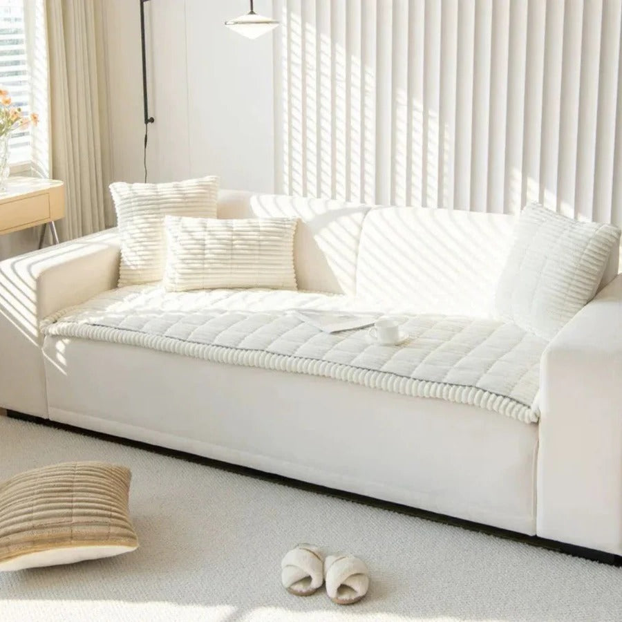 Sofa Slipcover with Textured Backing and Machine Washable Polyester, Striped Design