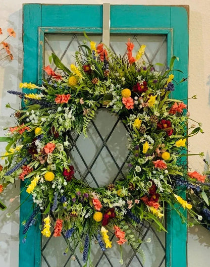 Silk Wildflower Wreath with Eucalyptus and Grapevine Base, 16-22 inches