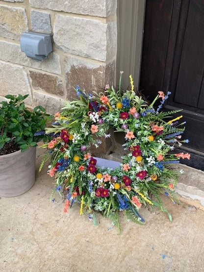 Silk Wildflower Wreath with Eucalyptus and Grapevine Base, 16-22 inches