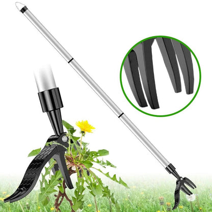 Ergonomic Weed Puller with 4-Claw Extraction System and Bamboo Handle