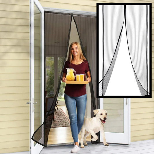 Door Screen with Automatic Magnetic Closure and Adjustable Fit, Insect Protection