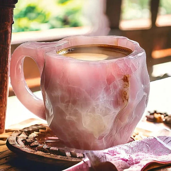 Crystal Faceted Coffee Mug with Geometric Design and Cool Touch Handle