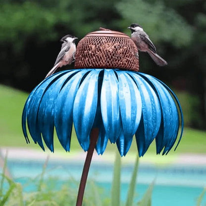 Metal Coneflower Bird Feeder with Removable Lid and Weather-Resistant Finish