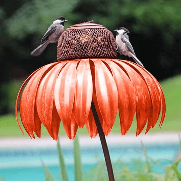 Metal Coneflower Bird Feeder with Removable Lid and Weather-Resistant Finish