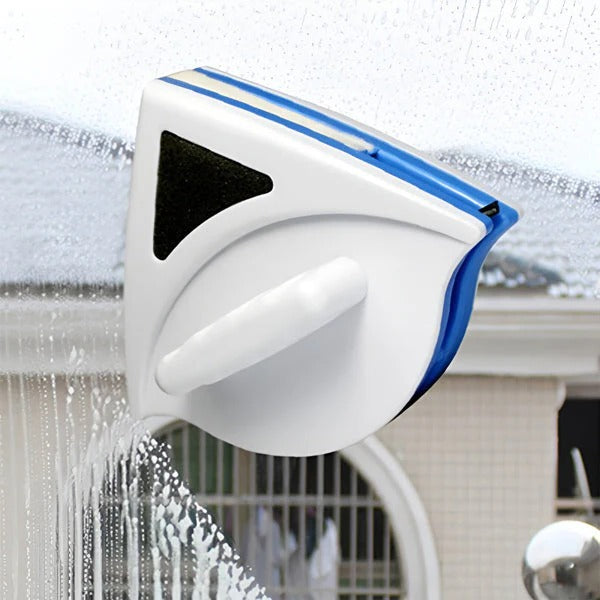 Double-Sided Window Cleaner with Magnetic Coupling and Safety Cord for Double-Glazed Glass