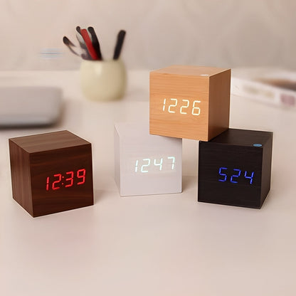 Wood Block Digital Clock with Illuminated Display