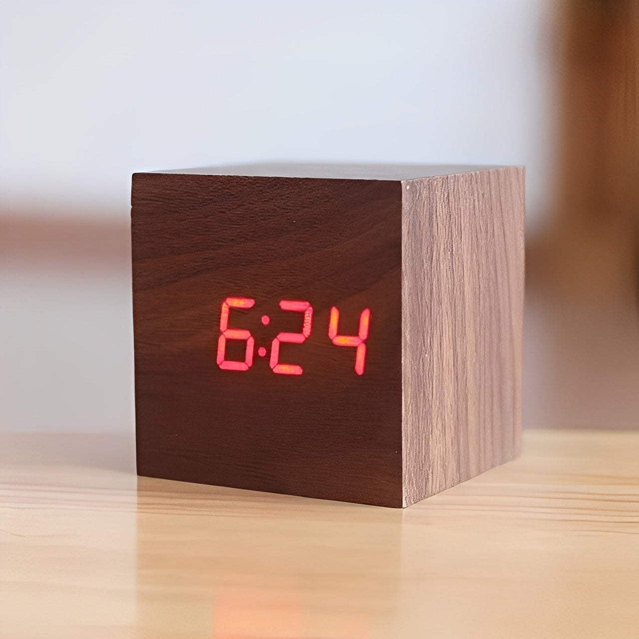 Wood Block Digital Clock with Illuminated Display
