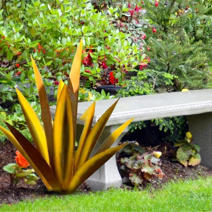 Metal Agave Sculpture with Rustic Finish for Indoor and Outdoor Spaces