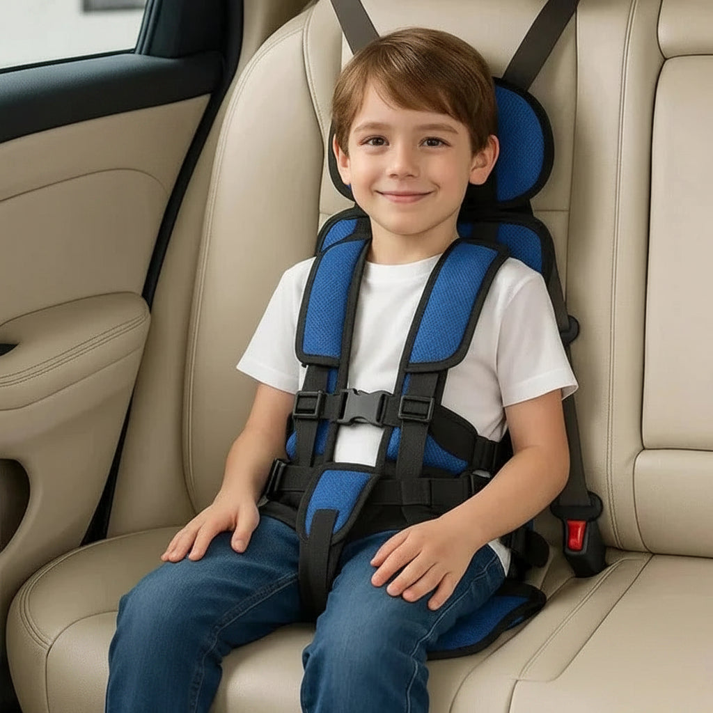 Foldable Travel Car Seat with Five Point Harness and Washable Padding, Ages 1-14