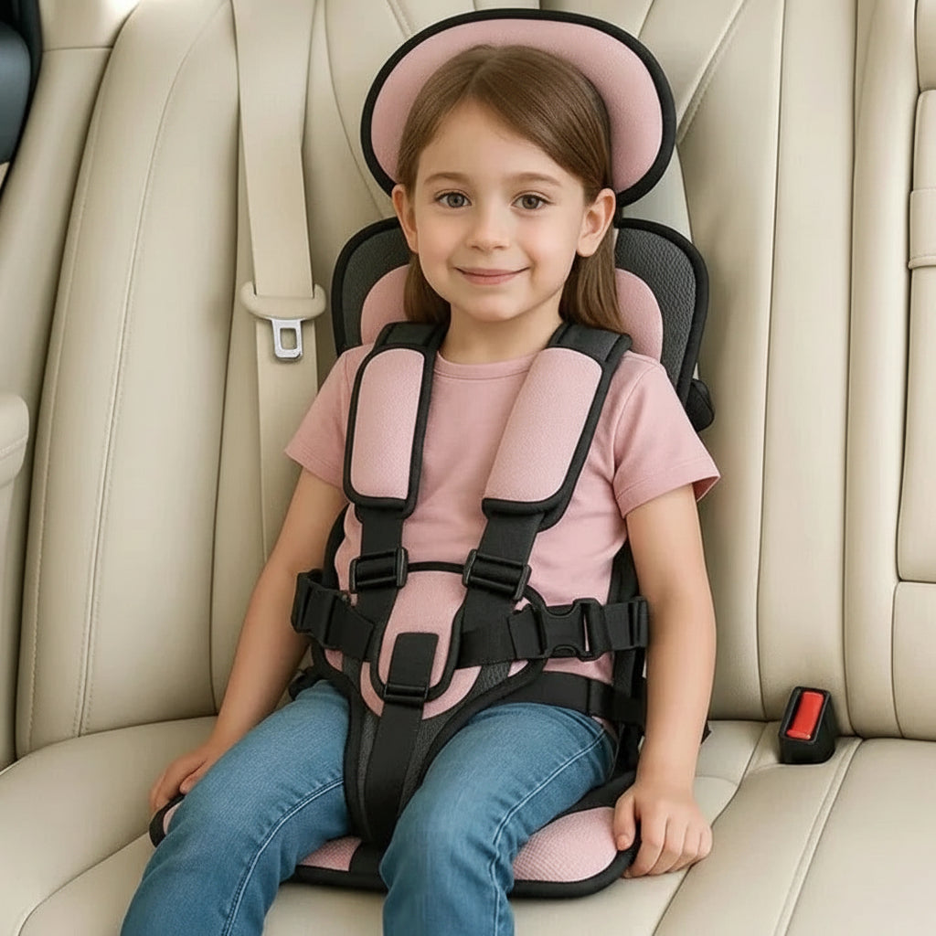 Foldable Travel Car Seat with Five Point Harness and Washable Padding, Ages 1-14