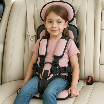 Foldable Travel Car Seat with Five Point Harness and Washable Padding, Ages 1-14