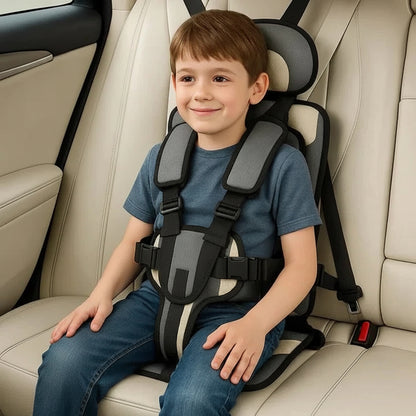 Foldable Travel Car Seat with Five Point Harness and Washable Padding, Ages 1-14